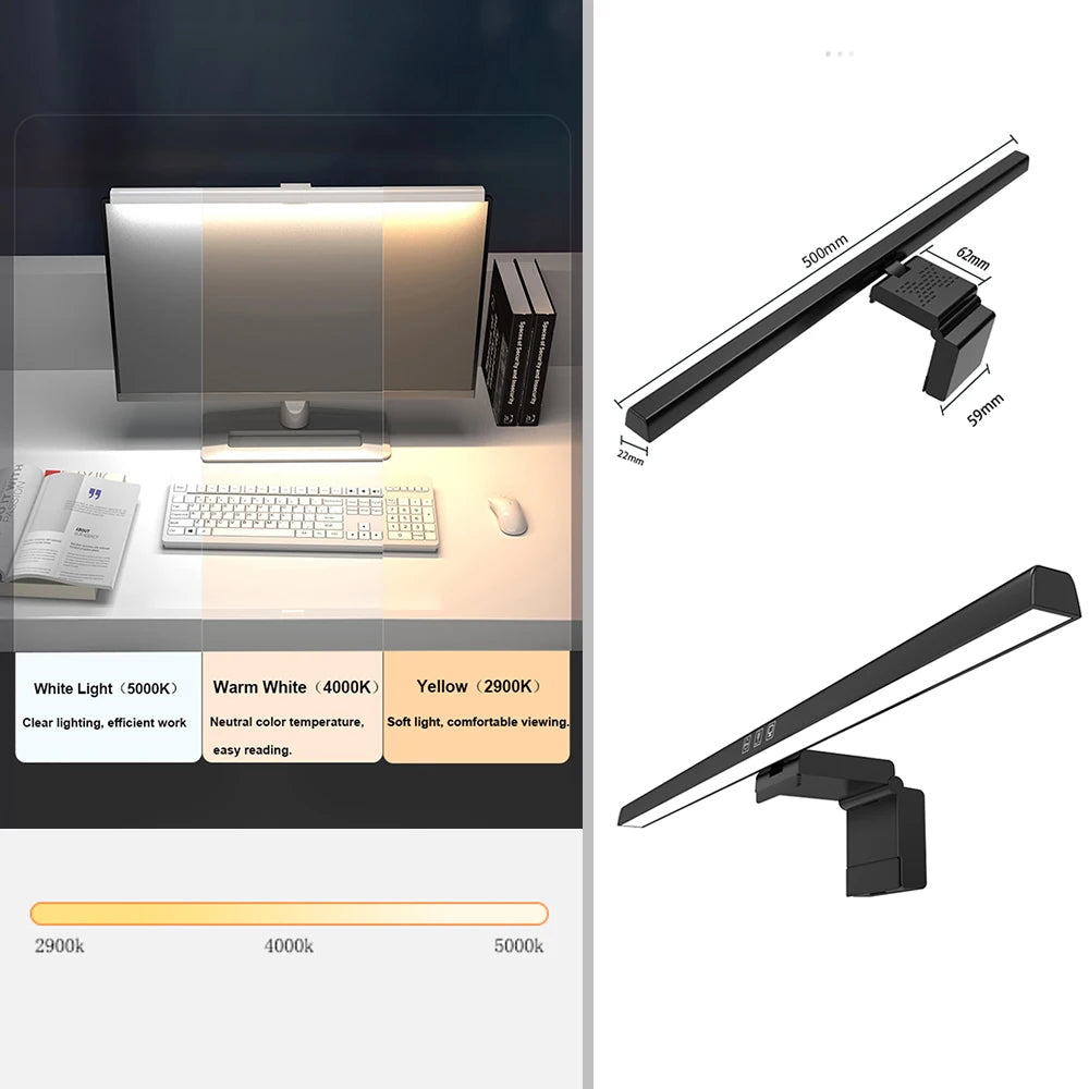 RGB Monitor Light Bar — USB-C Screen Light for Curved & Flat Monitors