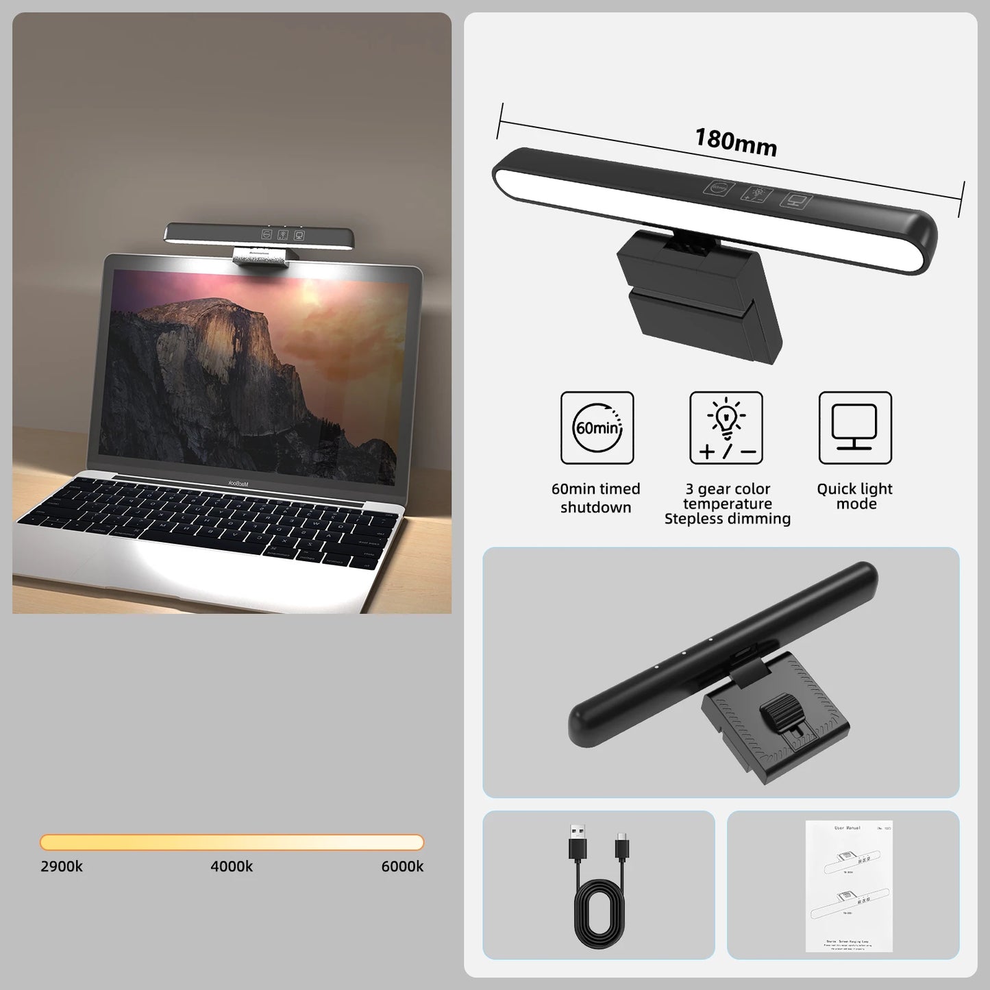 RGB Monitor Light Bar — USB-C Screen Light for Curved & Flat Monitors
